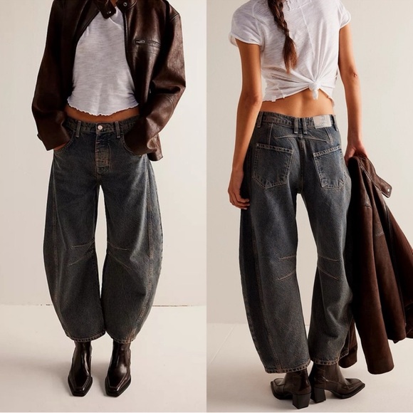 Free People Denim - Free People Lucky You Barrel Wide Leg Grey Washed Jeans